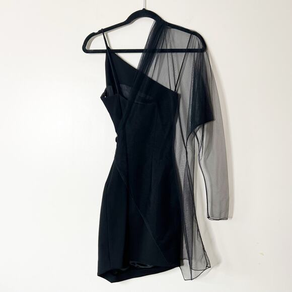 Cushnie Black Single Sleeve Mini Dress Tulle Overlay Size 0 - Picture 7 of 9